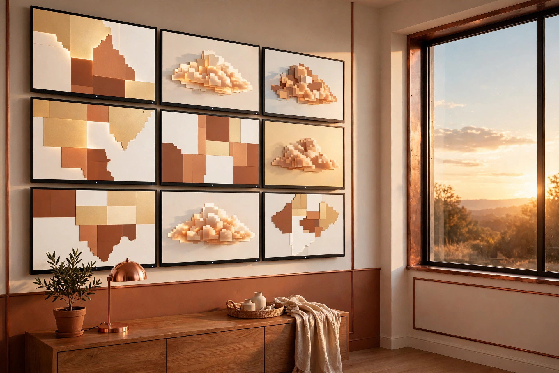 A wall of hazard monitoring panels, with amber cloud maps and data blocks — Hazard Alerts
